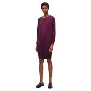 COS‎ 6 pleated hems dress shift knee length minimalist solid plum purple